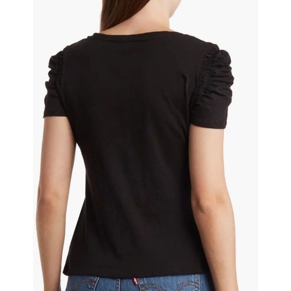 Industry Republic Ribbed Top Black With Puff Sleeves Size M - Picture 2 of 4